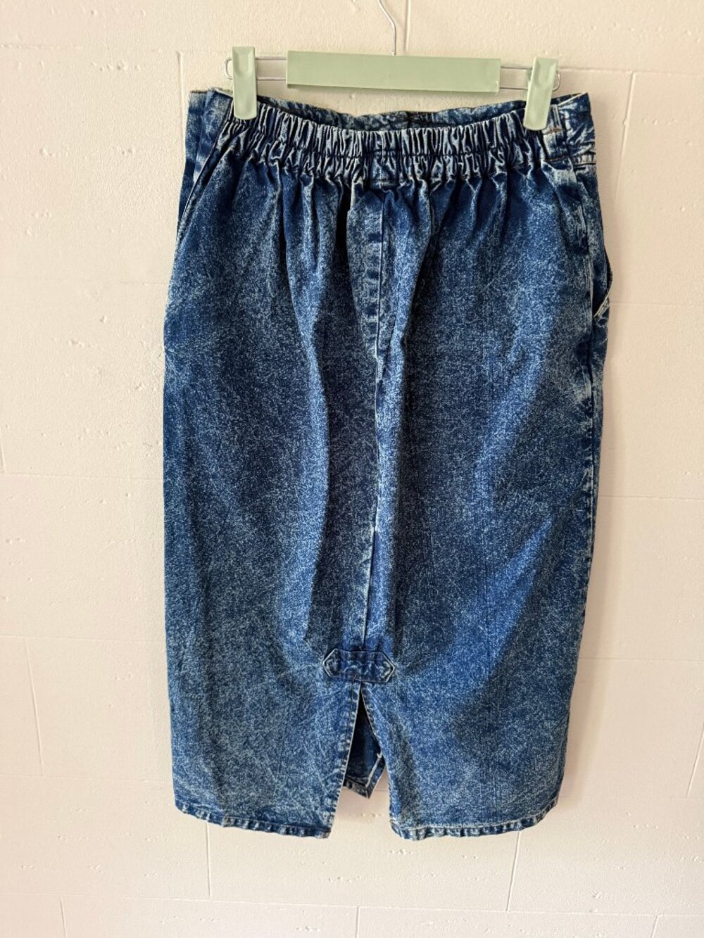 Vintage 80s Acid Wash Embroidered Floral Front Denim Midi Skirt | Small - Picture 12 of 16